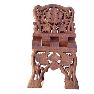 Vintage Wooden Folding Book Stand Quran Holder Display Shelf Floral Cookbook